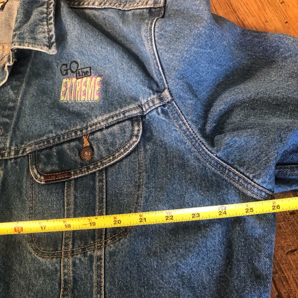 Vintage Authentic Lee Denim Jean Jacket Go The Extreme Patch Truckers Size M? - Picture 7 of 8
